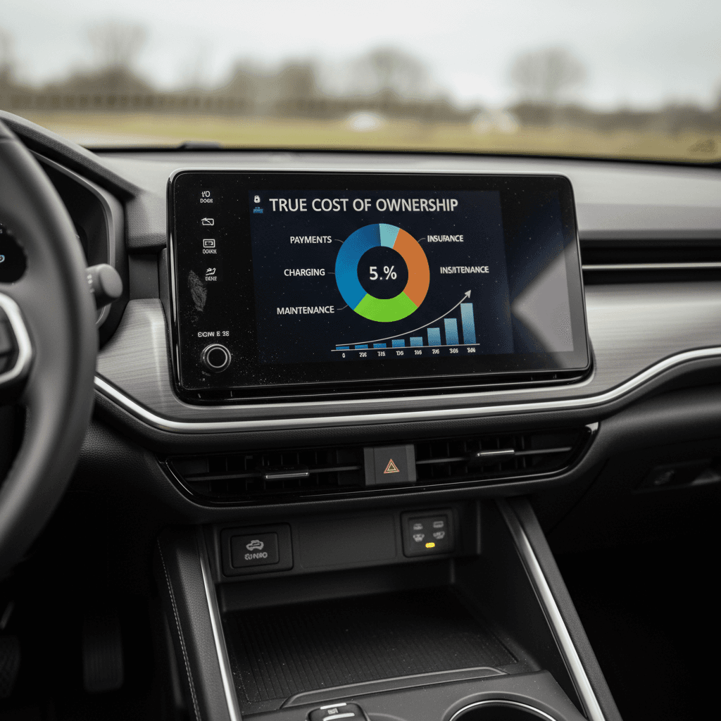 Infographic showing a 5-year breakdown of payments, charging, insurance, maintenance, and depreciation for a Honda Prologue electric SUV