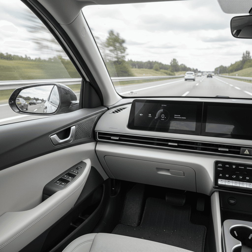 Hyundai IONIQ 5 interior at highway speed with calm, quiet cabin