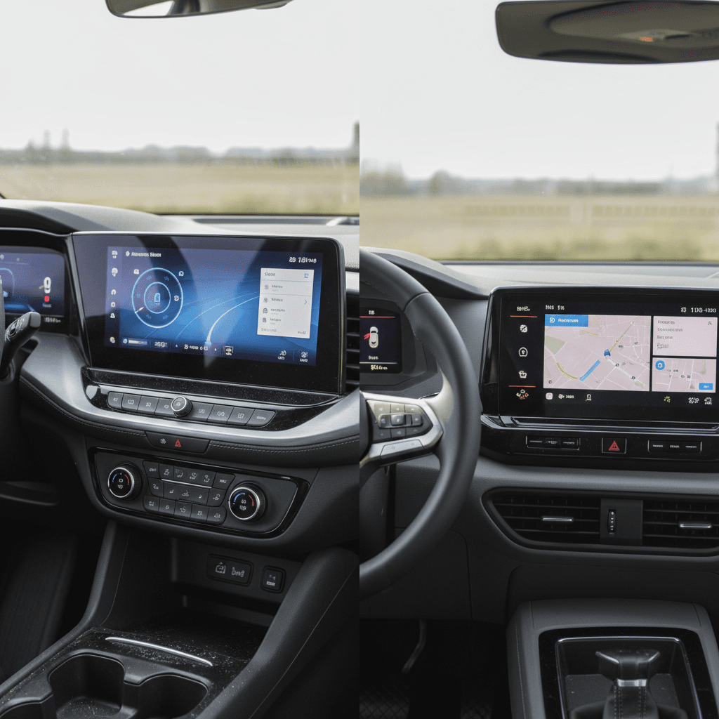 Side-by-side comparison of Chevrolet Equinox EV and Volkswagen ID.4 interiors, showing dashboard layouts and infotainment screens