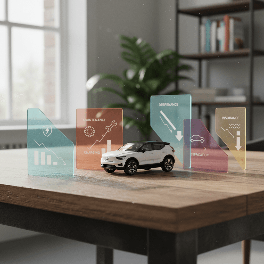 Diagram showing Volvo EX30 ownership cost split between depreciation, charging, maintenance, and insurance