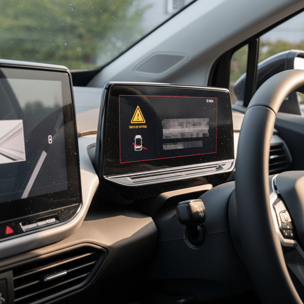 2023 Volkswagen ID.4 interior showing touchscreen warning and digital gauges while parked