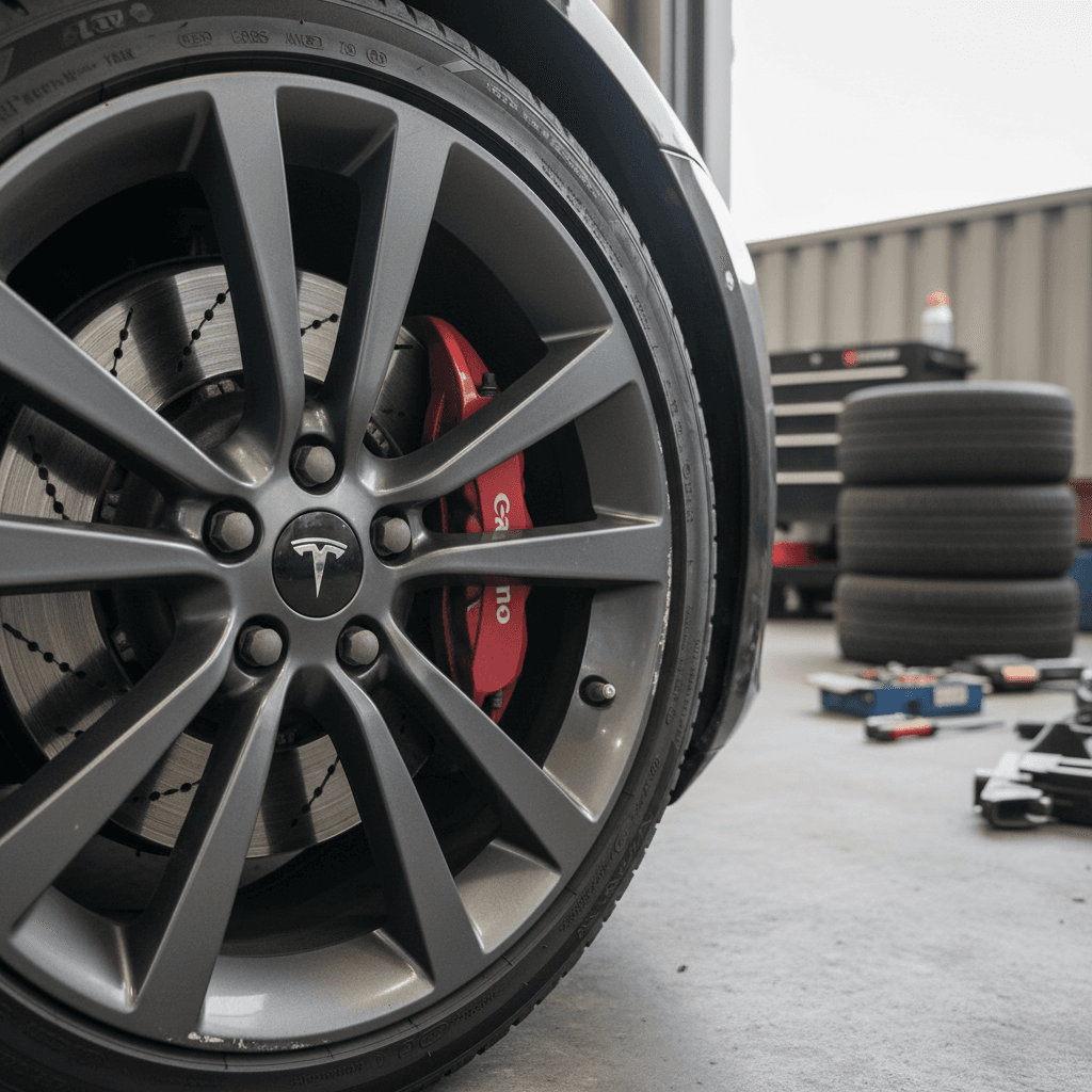 Tesla Model Y Performance driving on a highway at speed