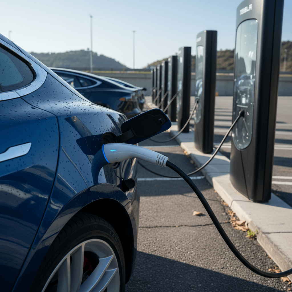 Hyundai IONIQ 5 digital display showing remaining range and energy usage while cruising on the highway