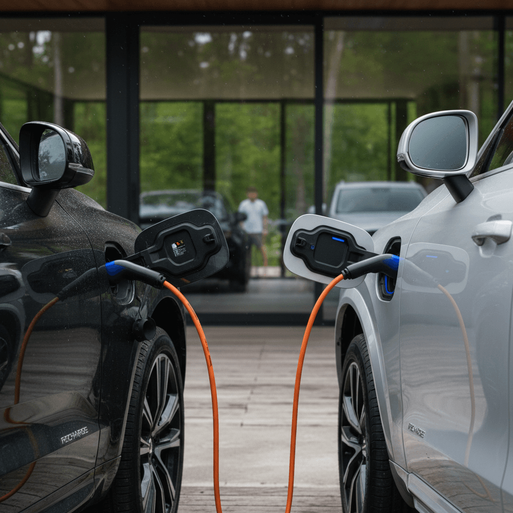 Volvo XC90 plug-in hybrid SUV parked at a charging station