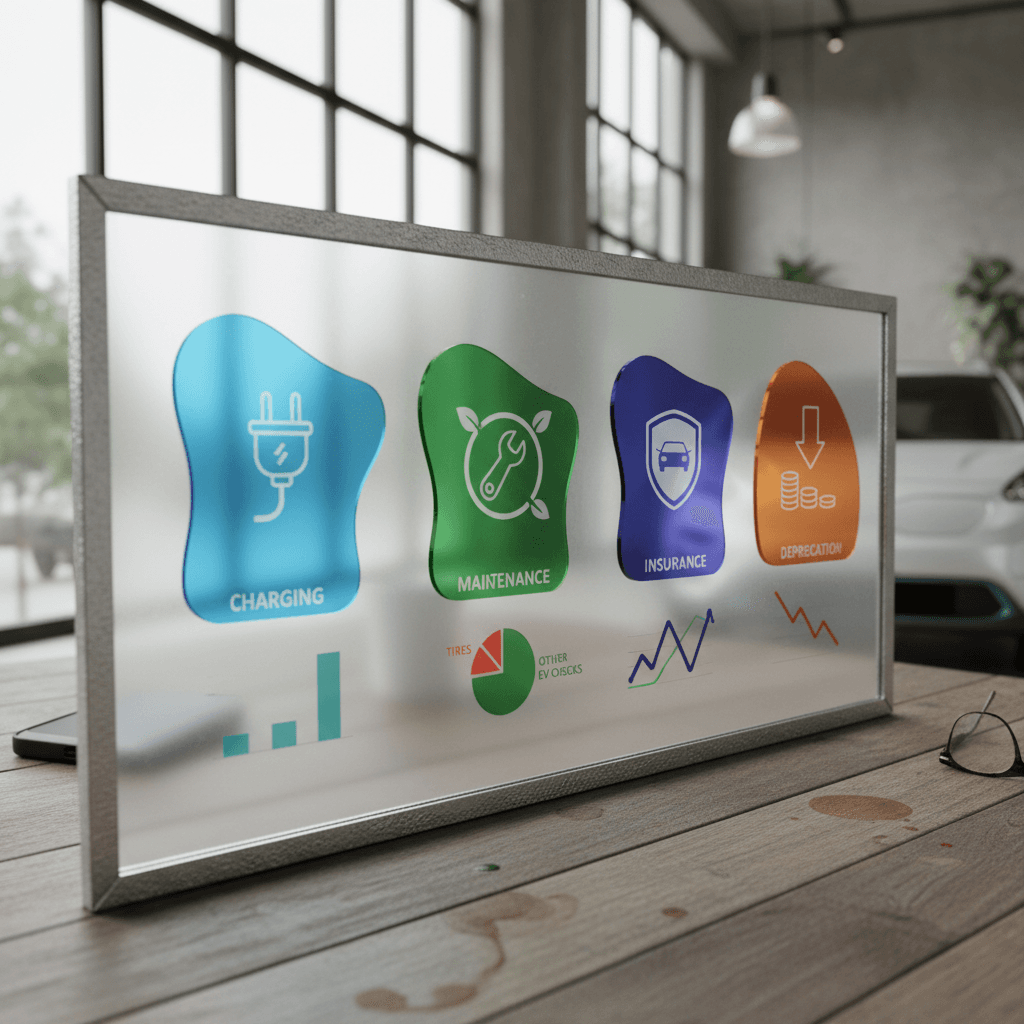 Infographic style breakdown showing Kia Niro EV yearly costs for charging, maintenance, insurance and depreciation