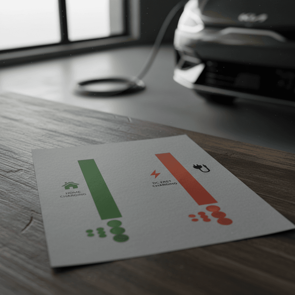 Illustrated comparison of Kia EV6 home charging cost per mile versus DC fast charging cost per mile