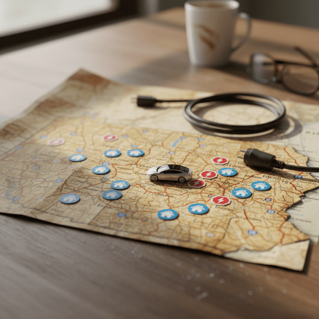 Map of Pennsylvania highlighting clusters of home charging and highway fast chargers