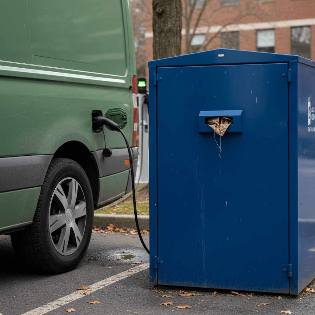 Thrift store staff loading donations into a box truck behind a store