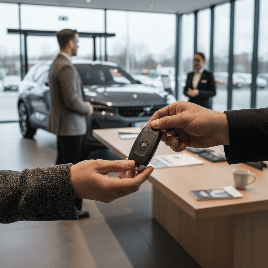 Polestar 3 being appraised at a modern EV‑focused dealership as part of selling process
