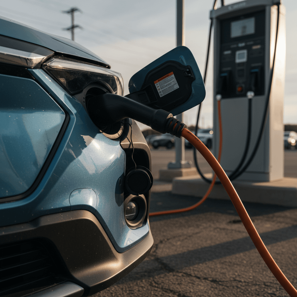 Hyundai IONIQ 5 plugged into a home wallbox charger in a modern garage