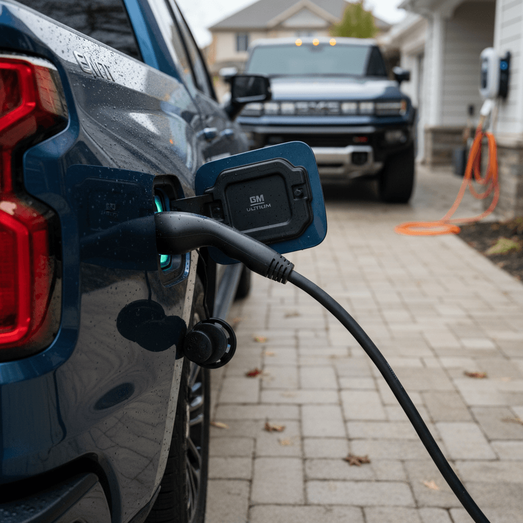 Chevrolet Equinox EV electric SUV driving through a modern city street