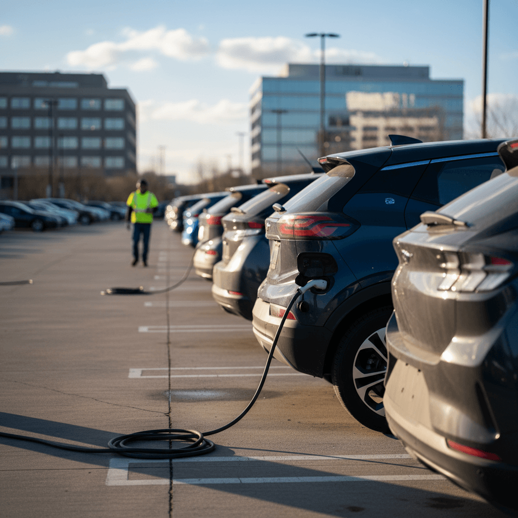 Row of used cars for sale at a dealership lot, similar to Enterprise cars for sale