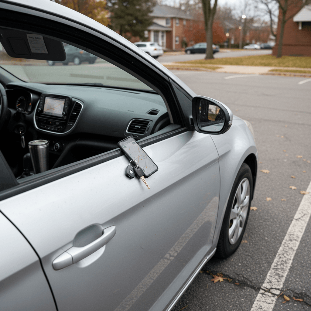Used electric hatchback charging in a suburban driveway