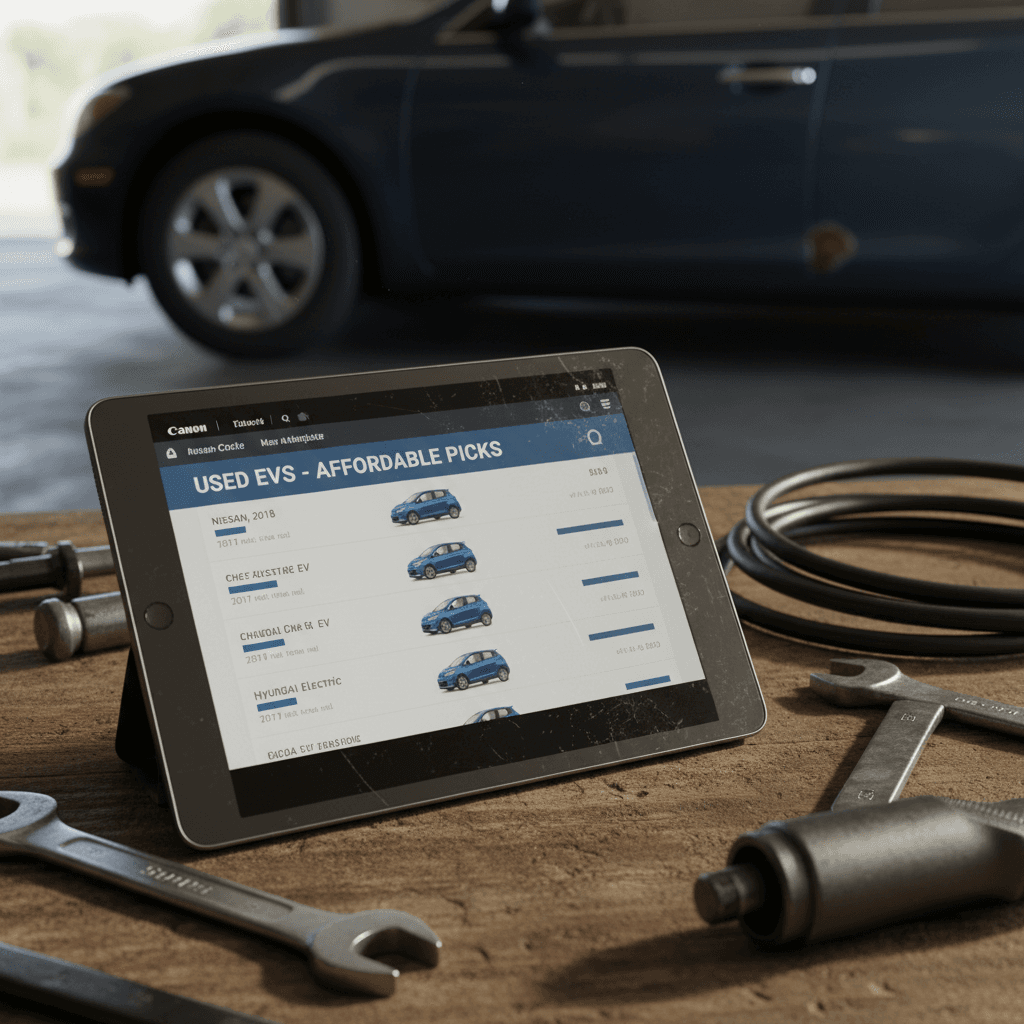 Family reviewing the cost of a used electric vehicle with a salesperson at a dealership