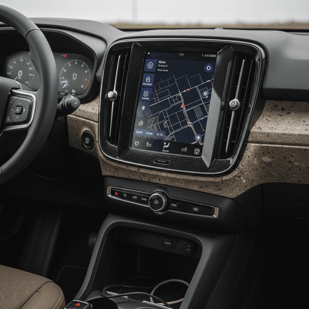 Volvo EX30 dashboard showing central touchscreen and driver display, highlighting software-driven controls