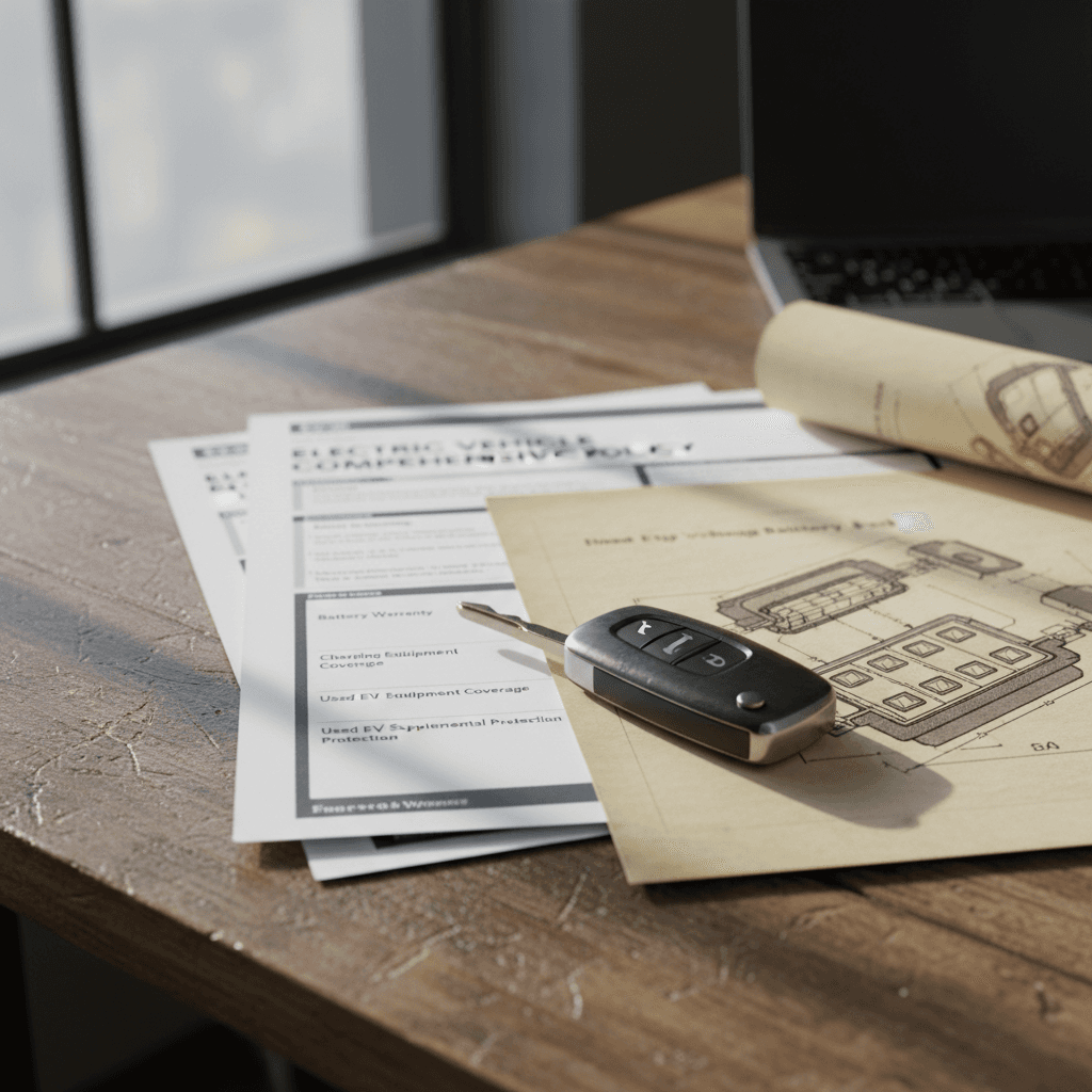 Insurance documents and an illustration of an EV battery pack highlighting coverage differences