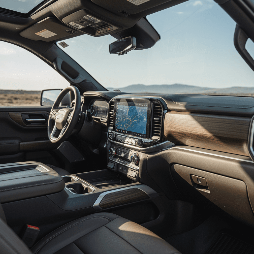 GMC-style electric pickup truck plugged into a DC fast charger at a modern station