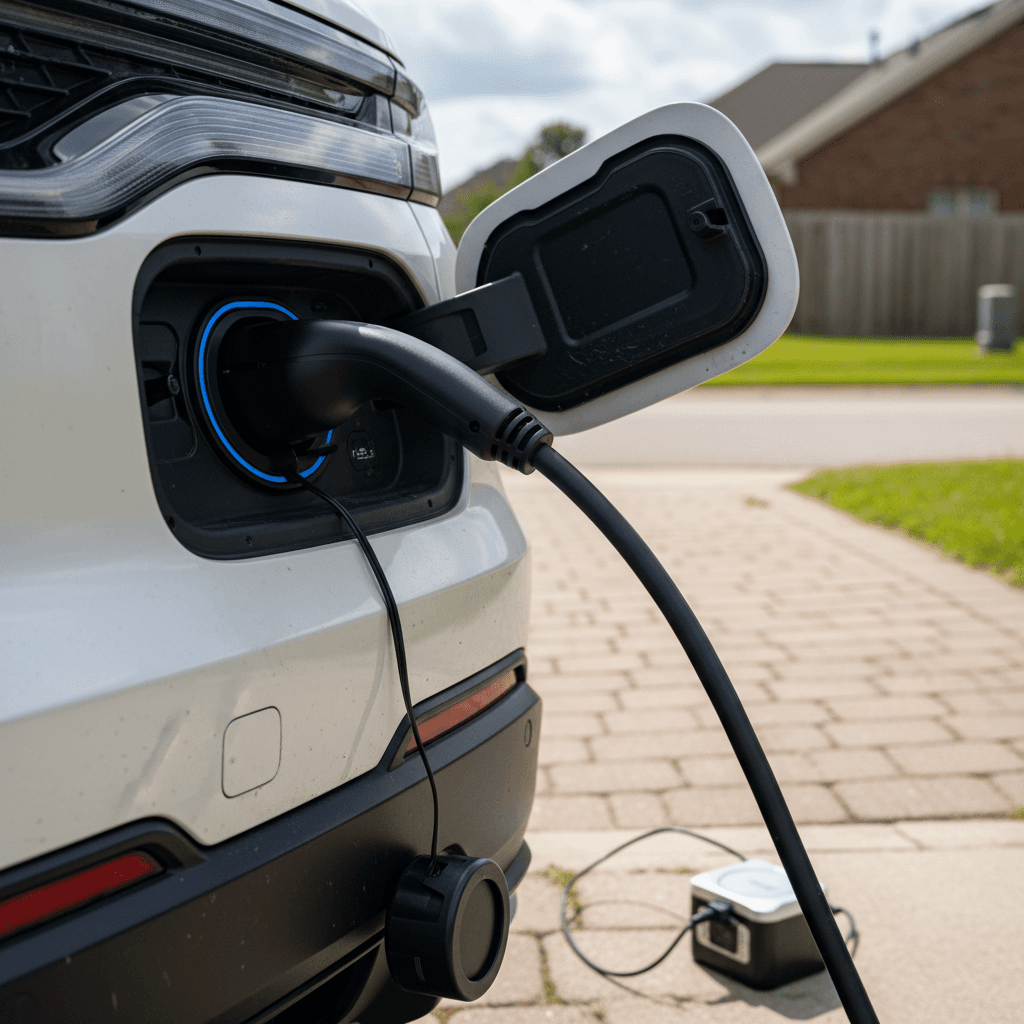 Honda Prologue plugged into a Level 2 home charger in a driveway, illustrating ideal daily charging for good battery health