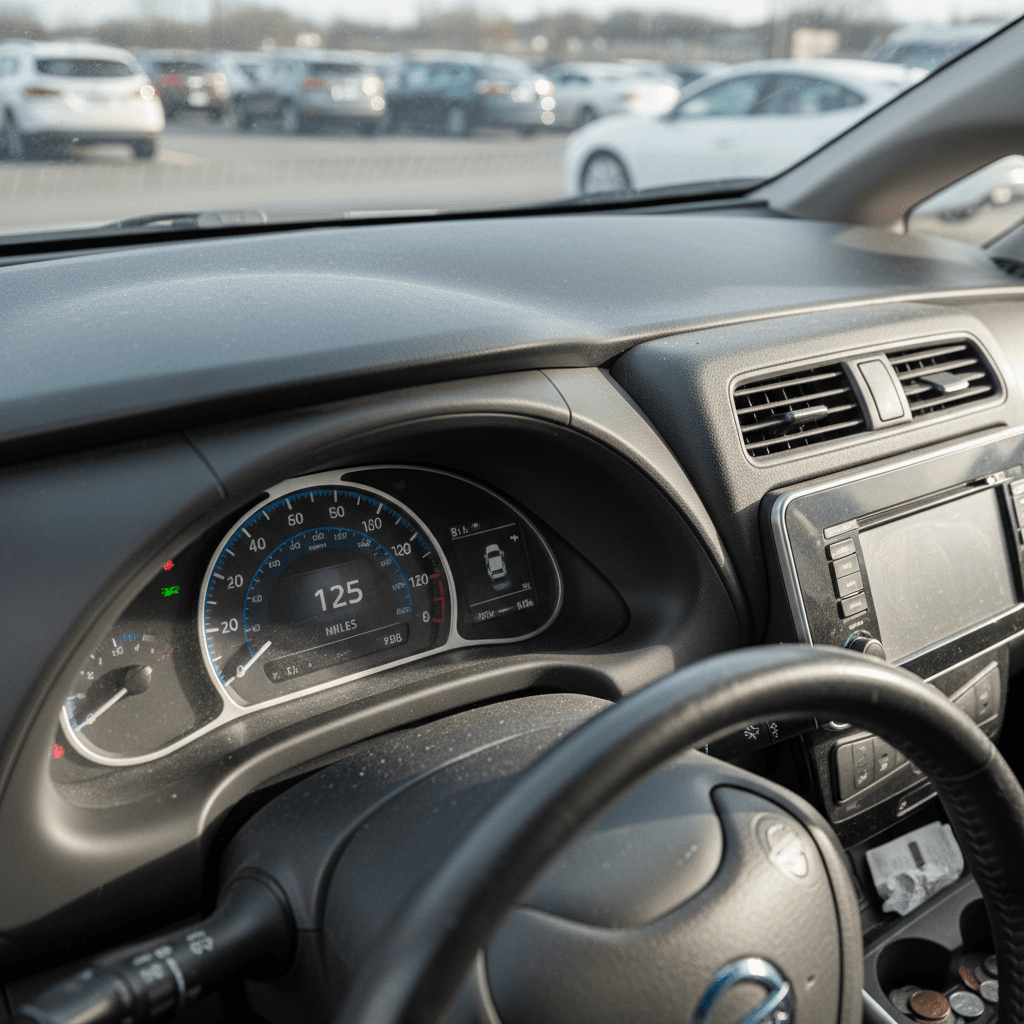 Nissan Leaf instrument cluster showing battery capacity bars and estimated driving range on center display