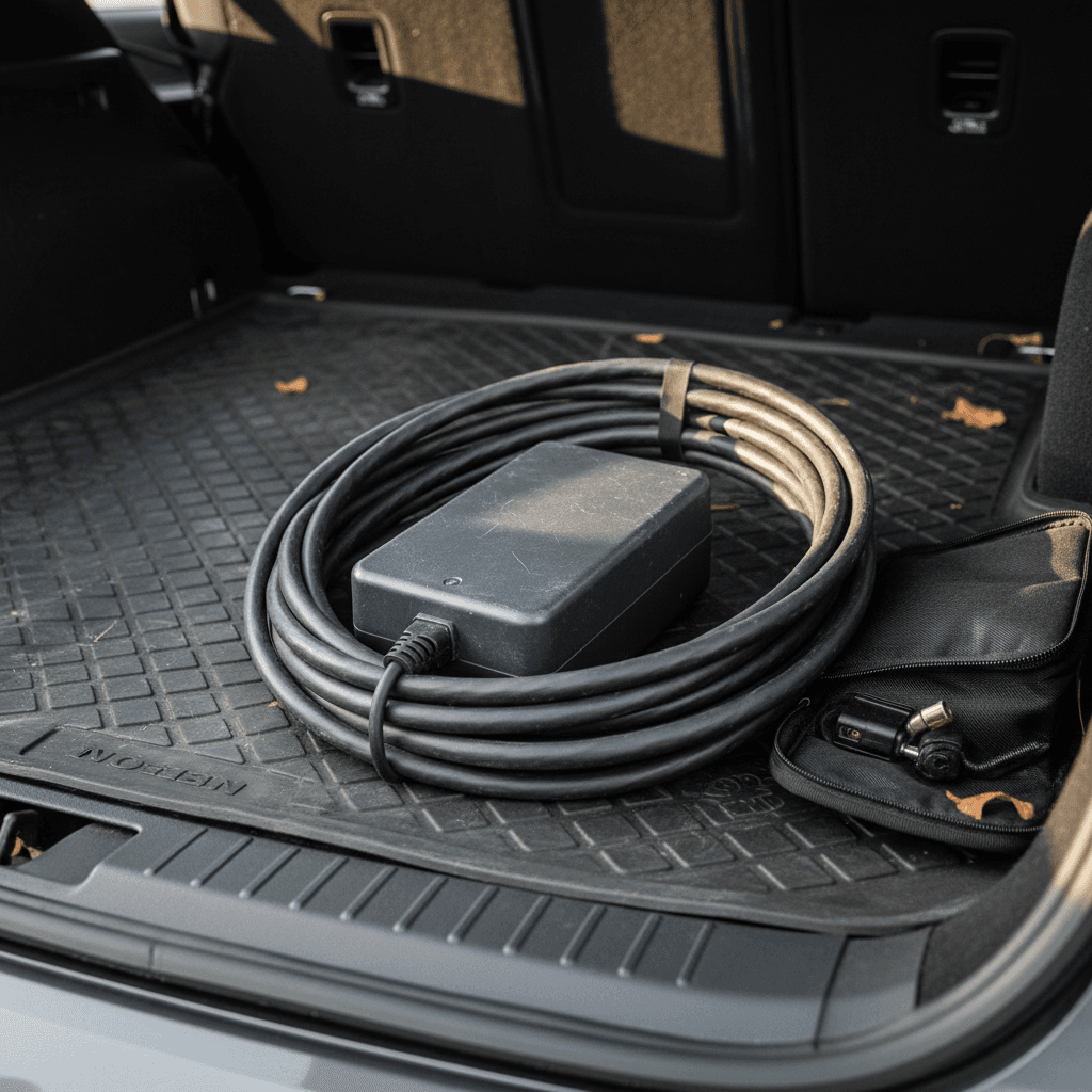 Cadillac Lyriq charging port connected to a CCS DC fast charger showing charging power and state of charge on the screen