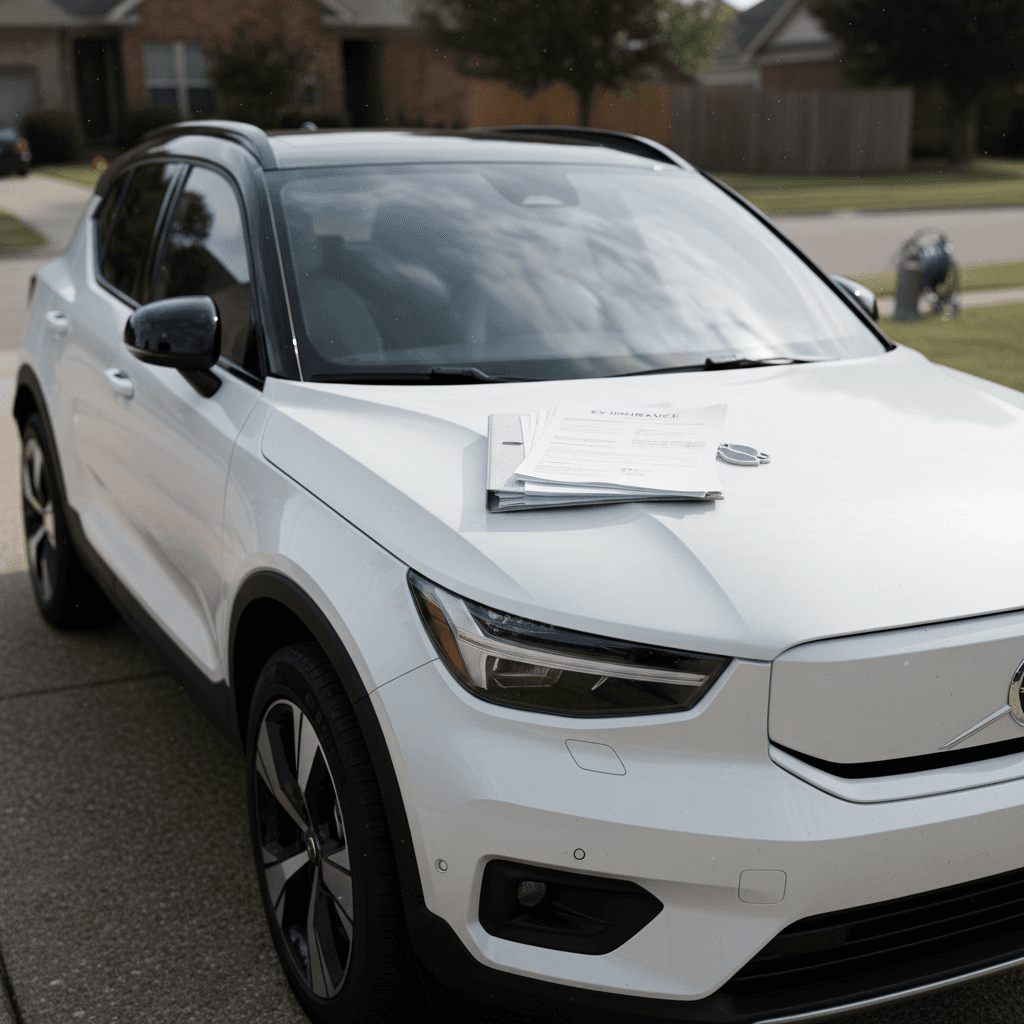 Volvo EX30 parked in a driveway next to a house, suggesting everyday ownership costs like insurance and charging