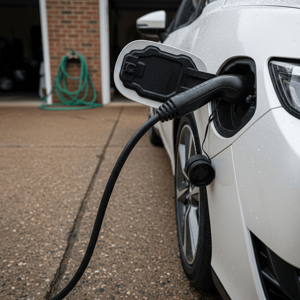 Honda Clarity Plug-In Hybrid charging at a home Level 2 station in a driveway