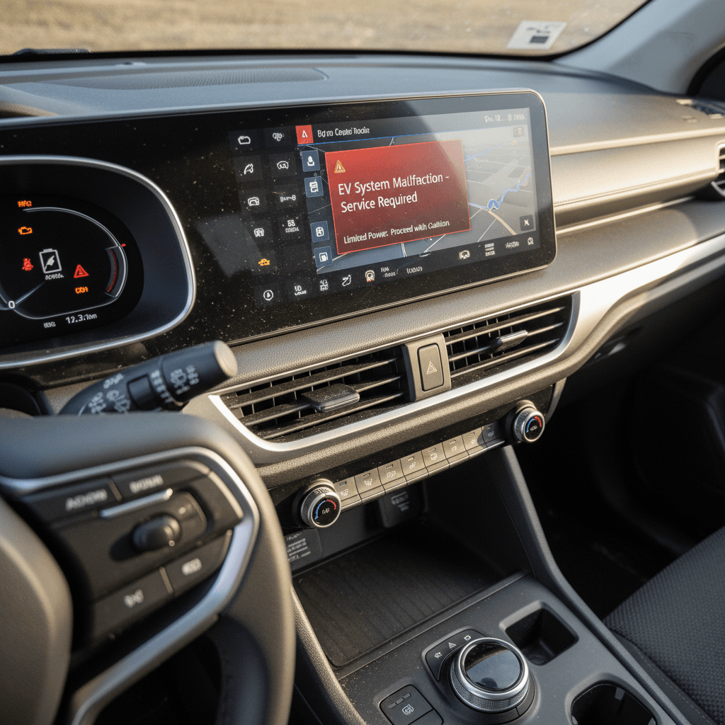 Interior of a 2025 Honda Prologue showing dashboard warning lights and central touchscreen
