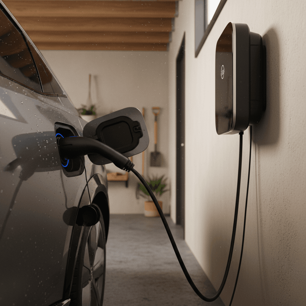 A 2024 Cadillac Lyriq charging at a public fast charger, highlighting its rear design and charging port