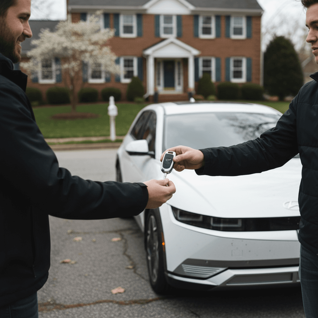 Maryland seller completing paperwork to sell a Hyundai Ioniq 5 to an EV specialist