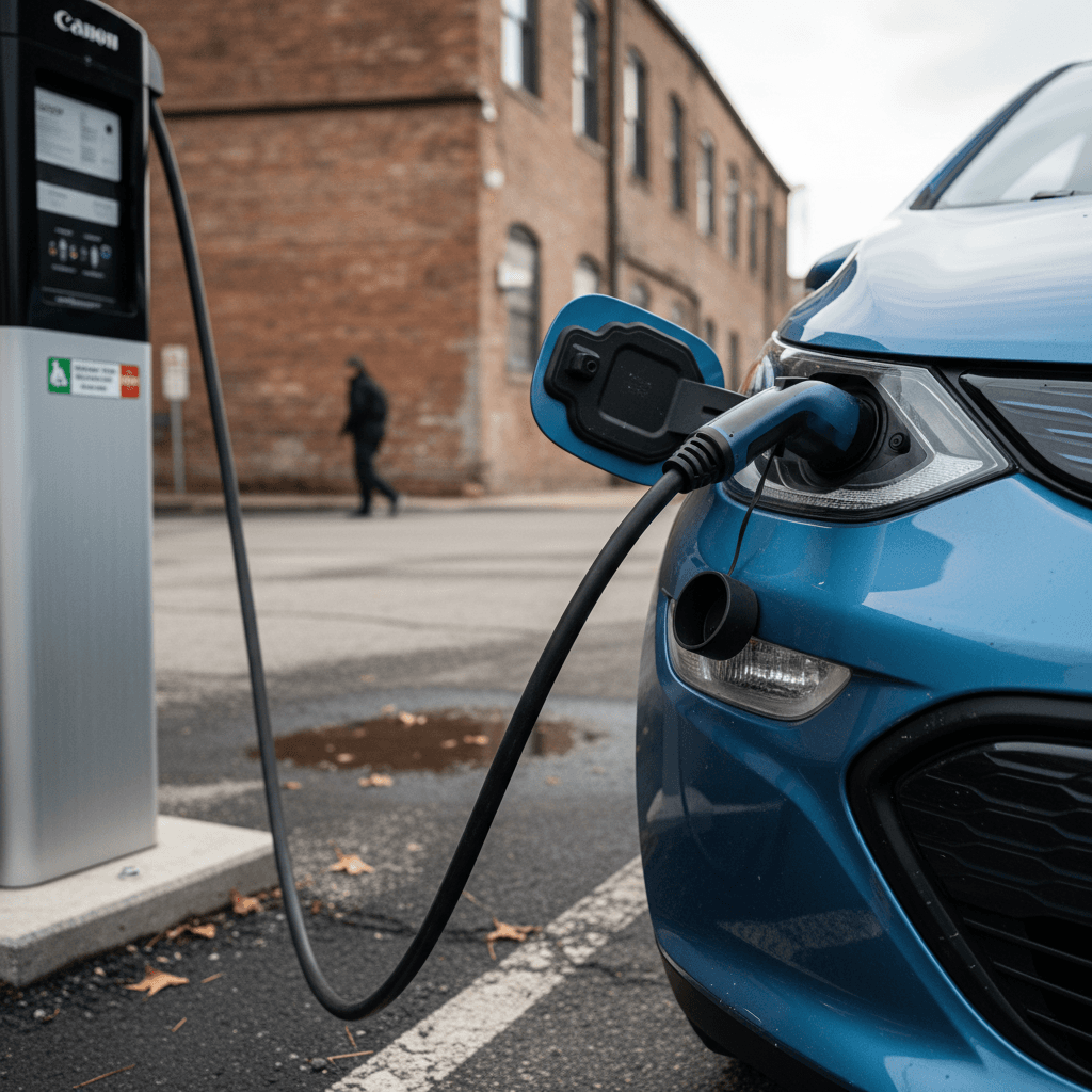 Technician using a diagnostic scan tool on an electric vehicle battery pack