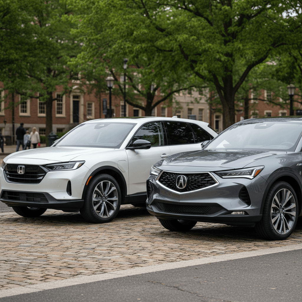 Honda Prologue and Acura ZDX interiors side by side highlighting seating space and dashboard design