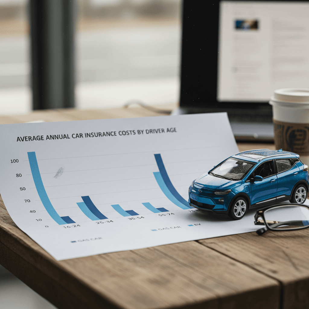 Illustrated chart comparing average car insurance costs by driver age for an electric crossover