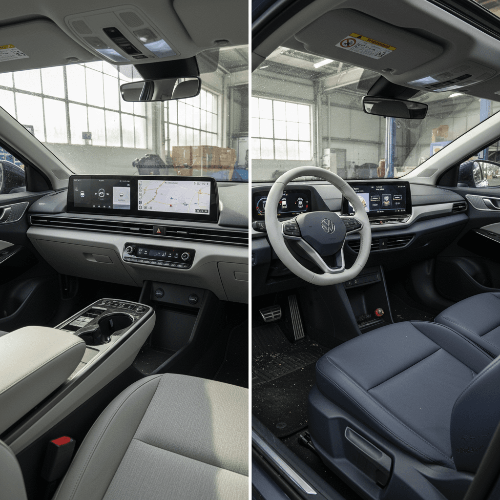 Hyundai Ioniq 5 and Volkswagen ID.4 charging at adjacent fast chargers on a highway trip