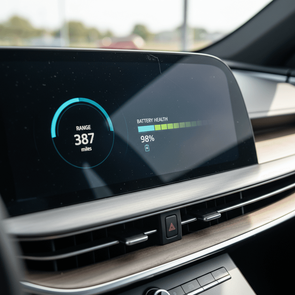 Lucid Air digital cockpit showing battery state of charge and range estimate