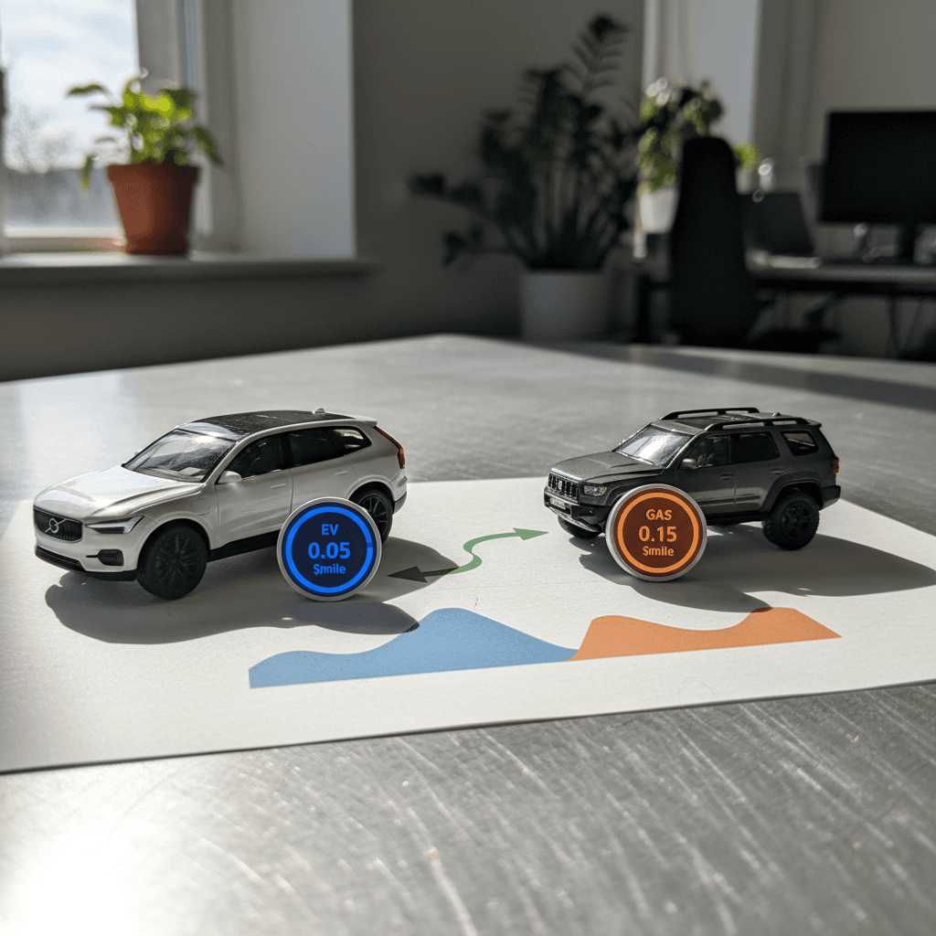 Infographic comparing Volvo EX90 electricity cost per mile against a similar gasoline SUV