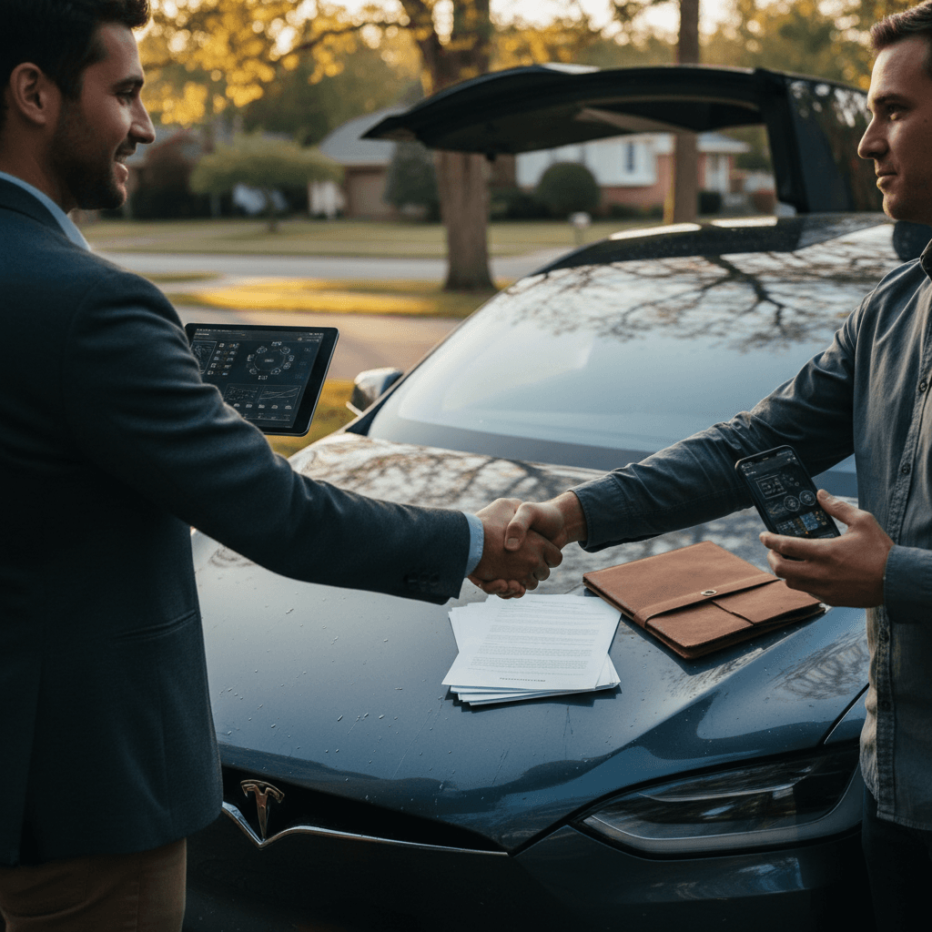 Owner cleaning a BMW iX and taking photos to prepare it for a private sale