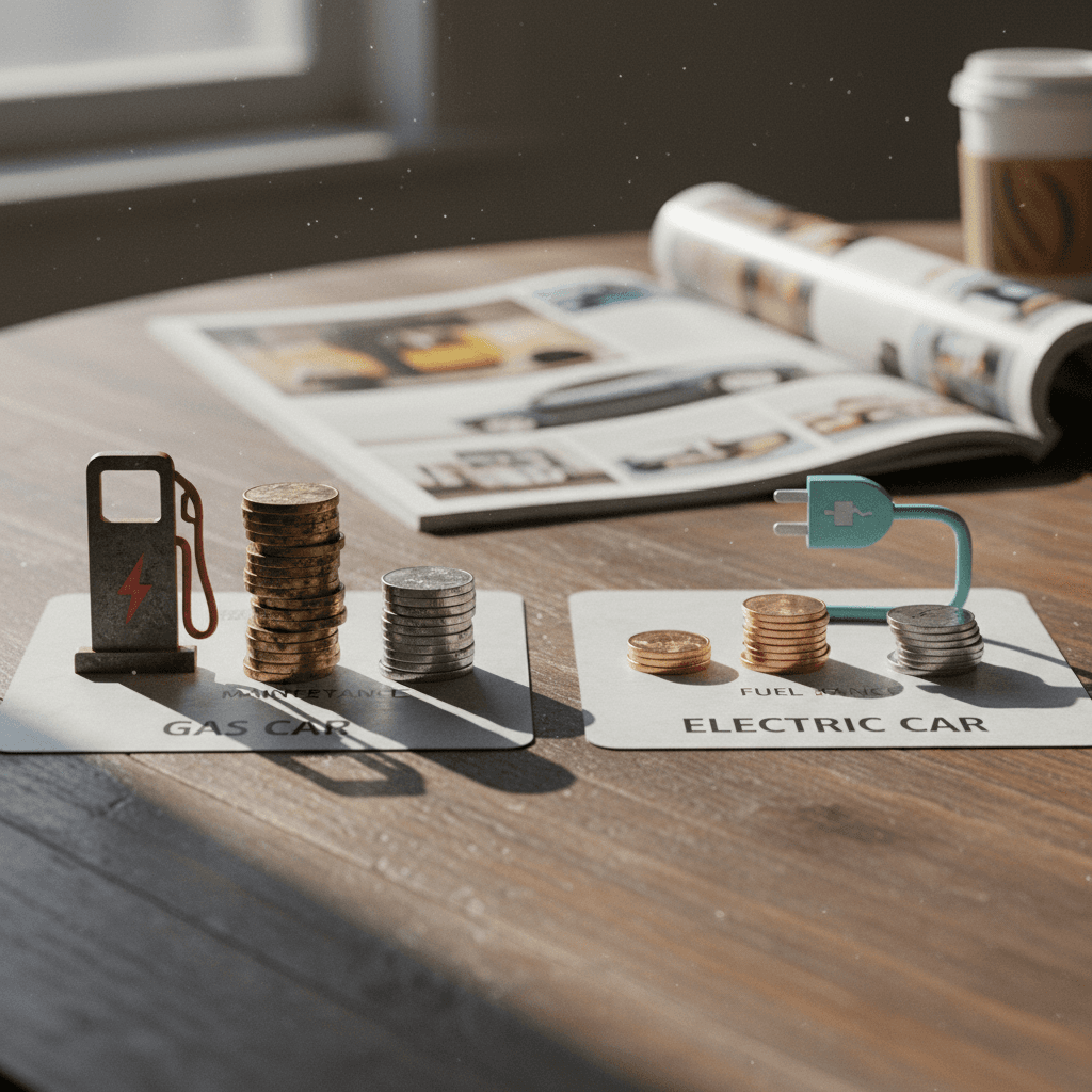 Comparison chart showing annual fuel and maintenance costs for a gasoline car versus an electric car