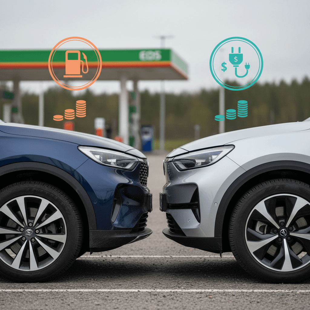 Simple illustration comparing annual fuel and electricity costs for a 20 mpg gas SUV and an electric SUV