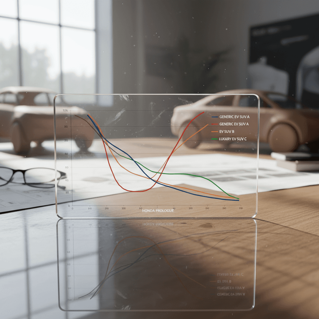 Line chart comparing Honda Prologue depreciation curve to other electric SUVs and gas SUVs over five years