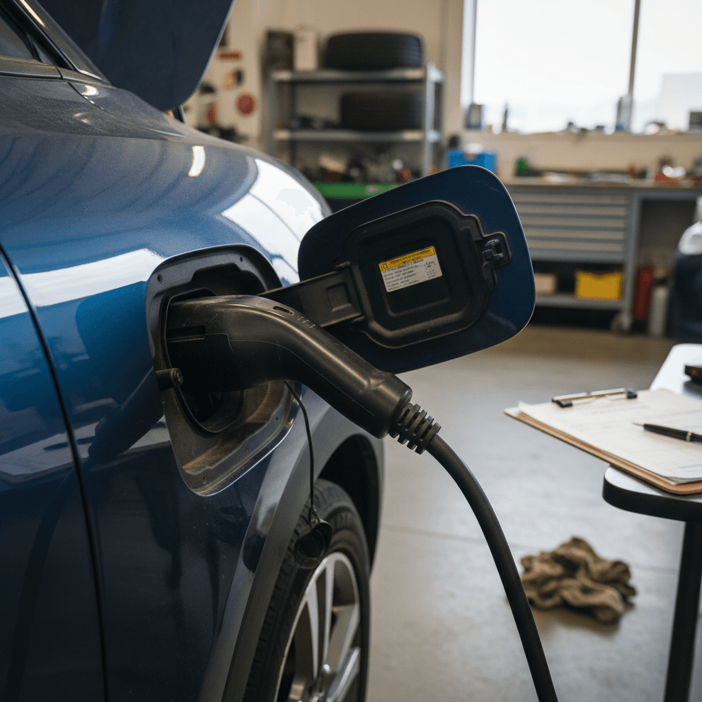 Family loading luggage into the back of an electric SUV before a trip
