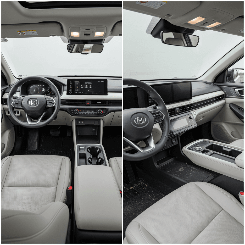 Honda Prologue and Hyundai Ioniq 5 interiors side by side showing dash design and seating room