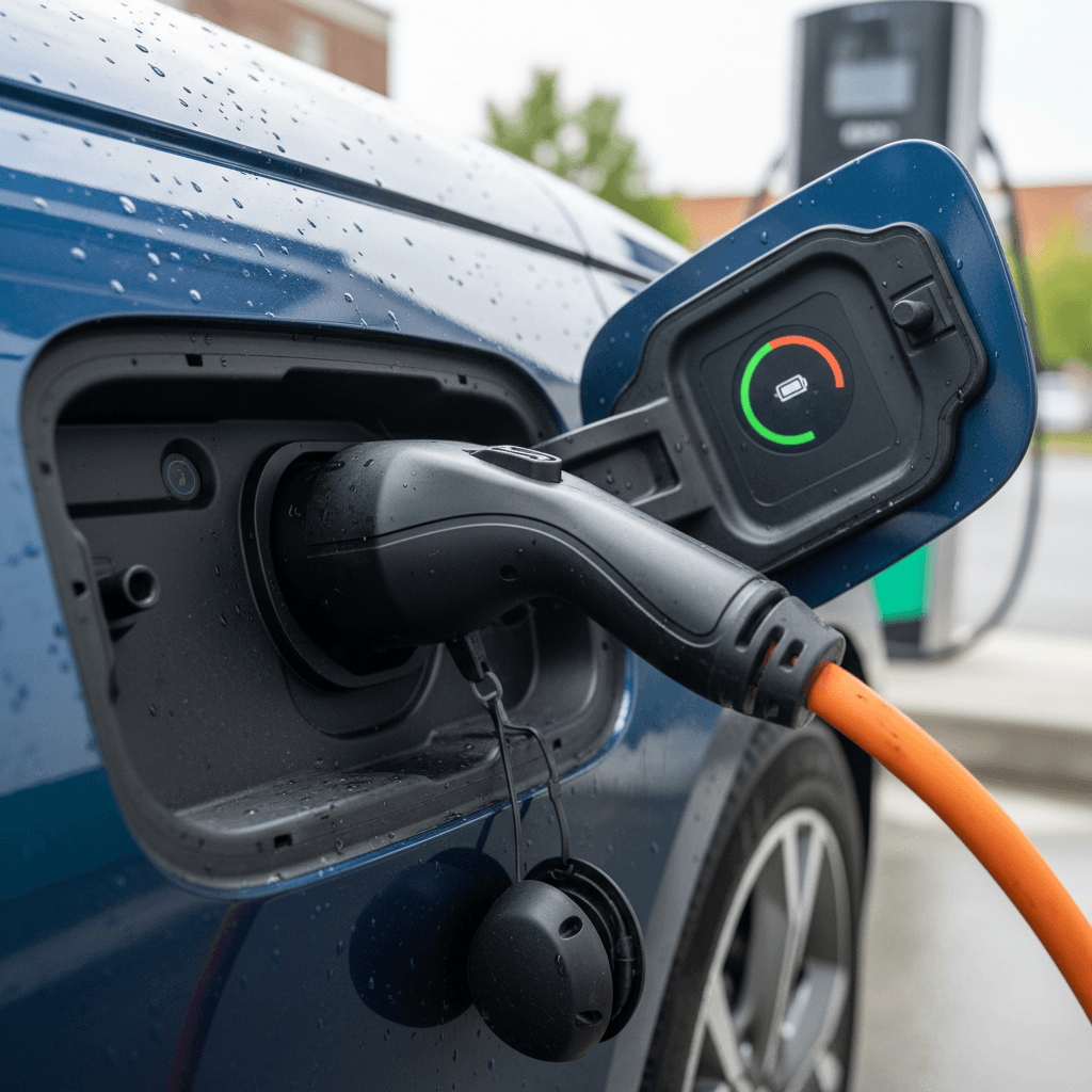 2022 Hyundai Ioniq 5 plugged into a high-power DC fast charger with charging status showing on the screen