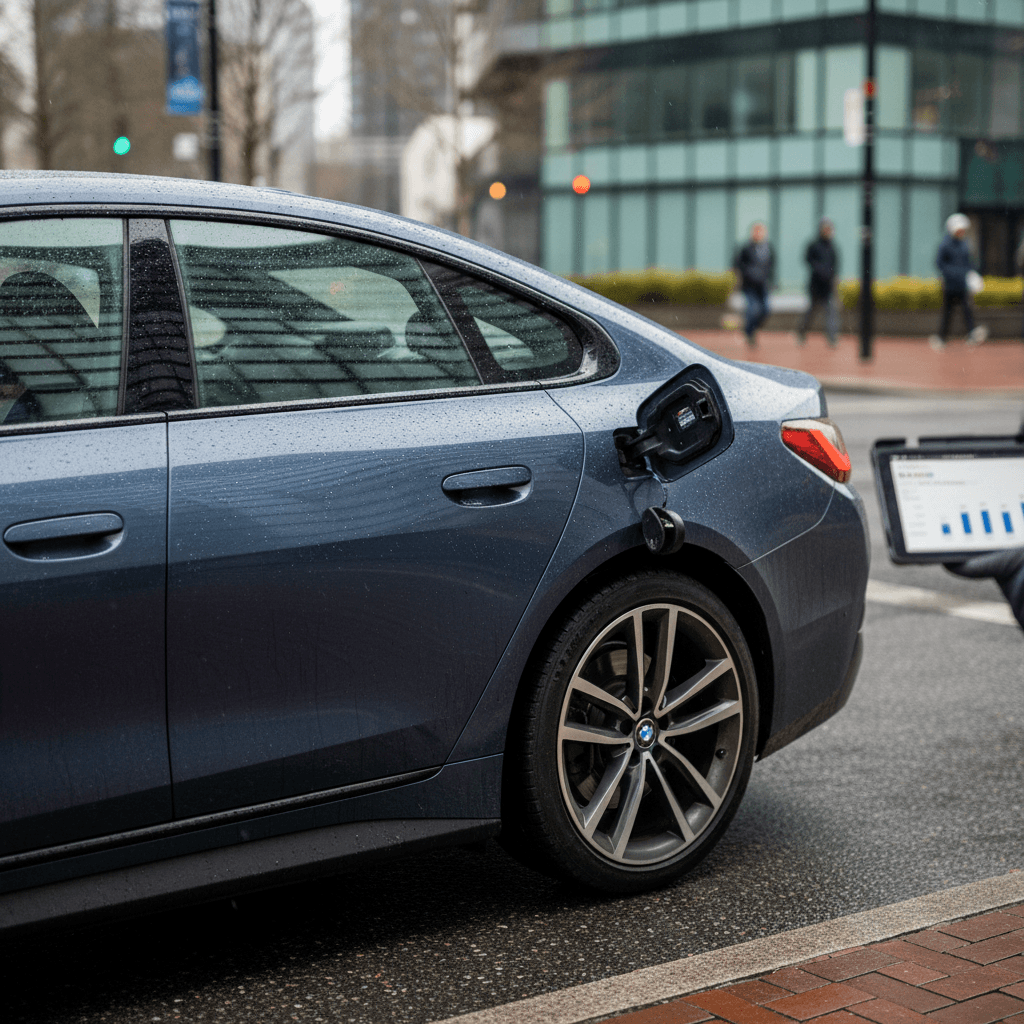 EV dashboard showing battery percentage and estimated remaining range