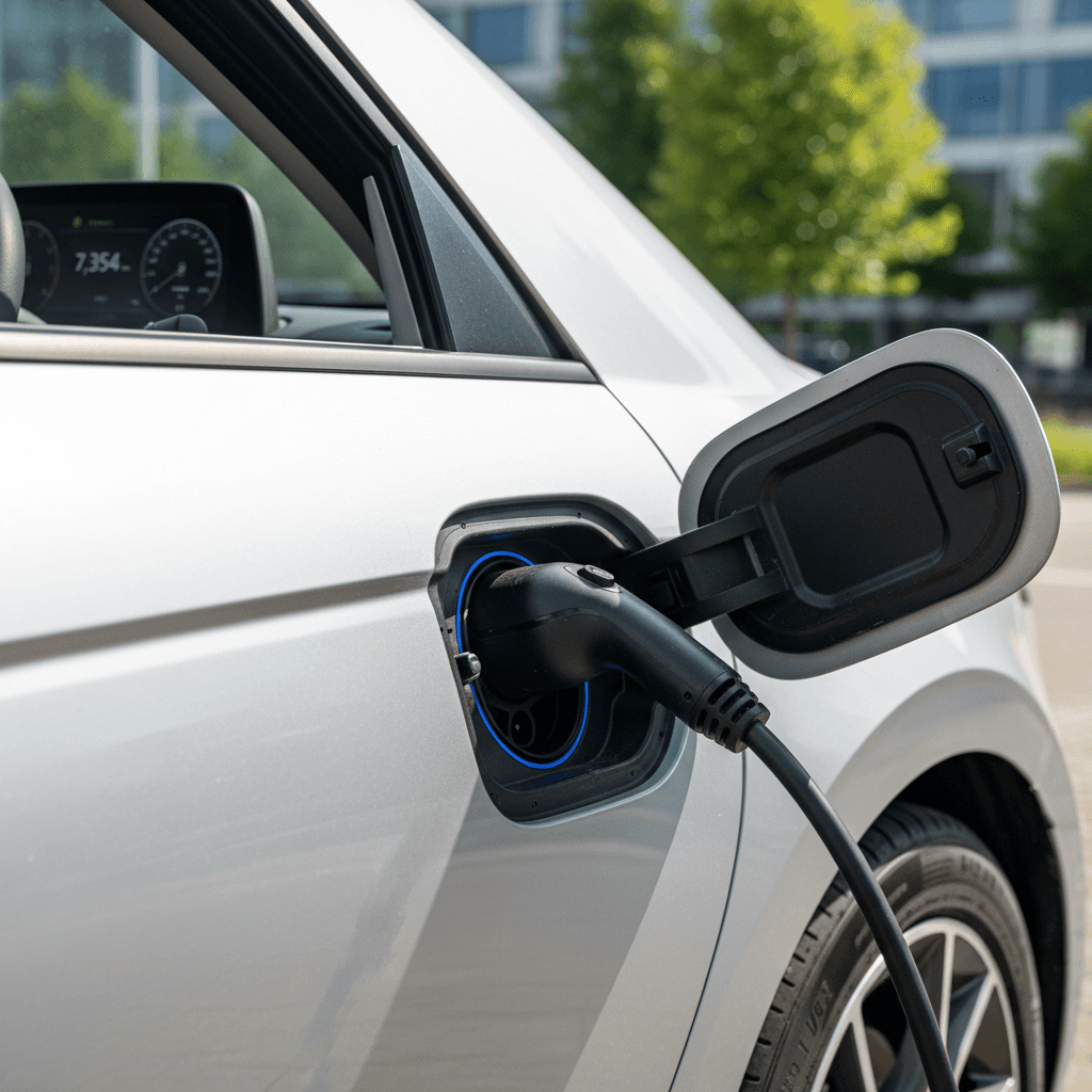 Instrument cluster and charging indicator of a Hyundai Ioniq 5 showing battery state of charge and odometer