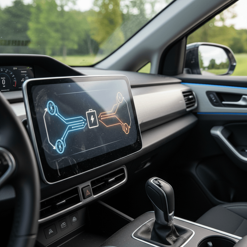 Electric car slowing in city traffic where regenerative braking is most effective