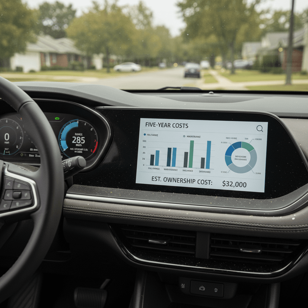 Chevrolet Blazer EV cockpit with digital displays showing range, energy consumption and electric driving data