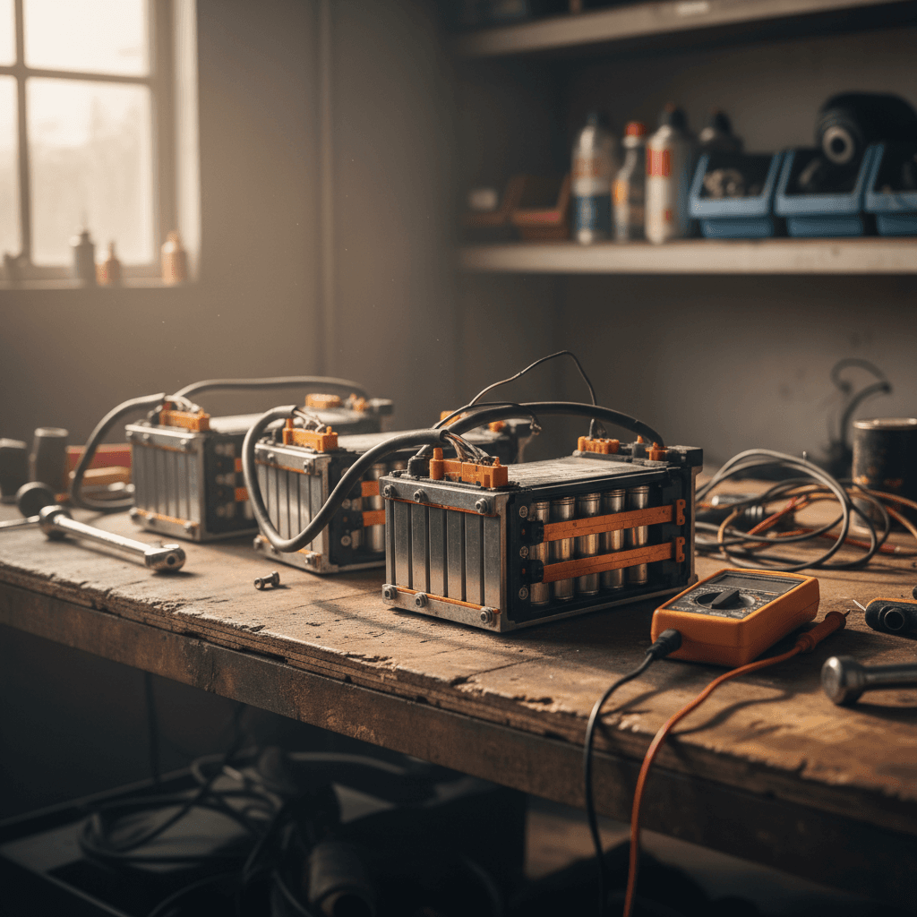 Hyundai IONIQ 5 front wheel and brake assembly on a lift during service