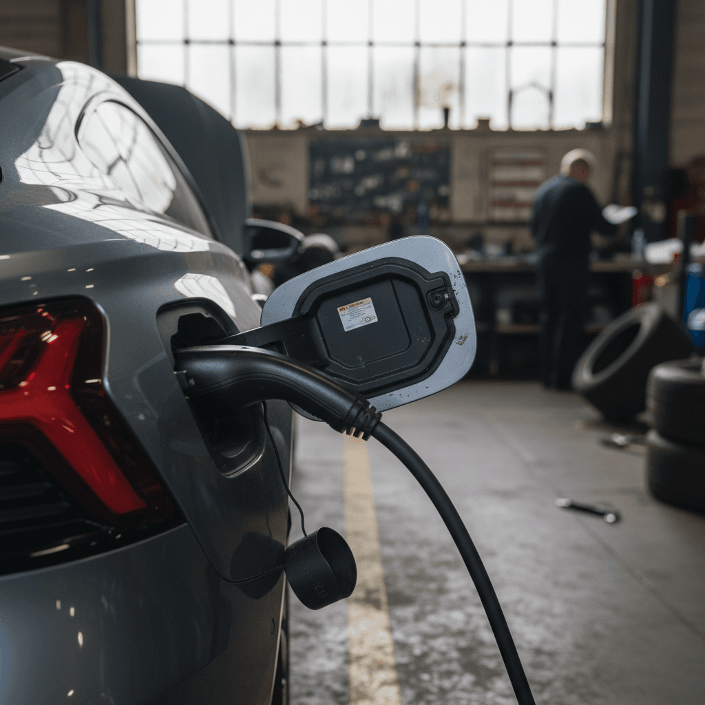 Low two-door electric sports coupe parked on a coastal road