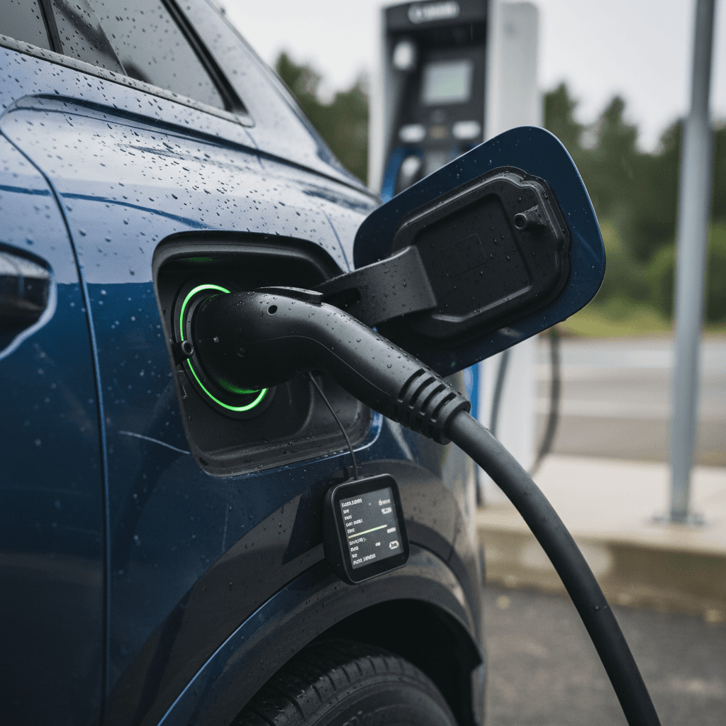 2024 Audi Q4 e-tron plugged into a DC fast charger, highlighting its 175 kW charging capability
