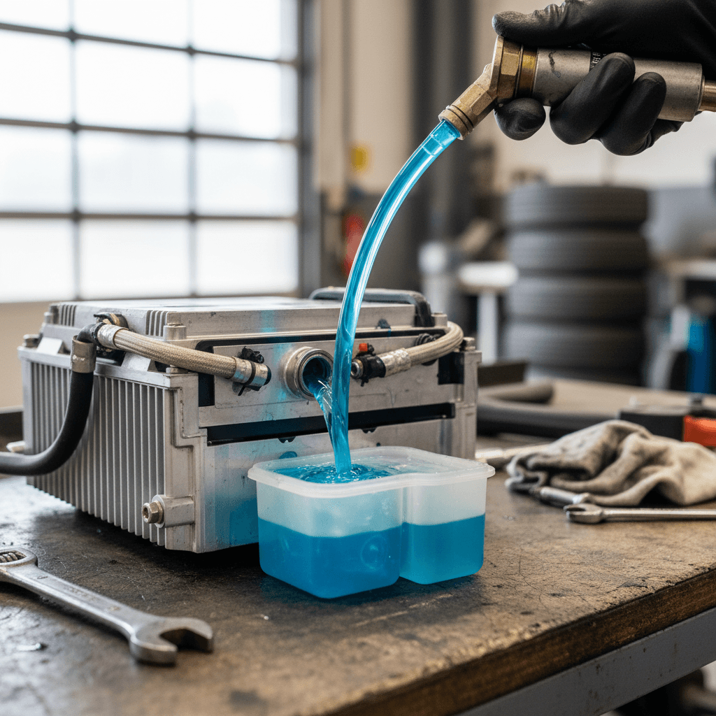 Coolant reservoir and hoses in an electric vehicle’s front compartment